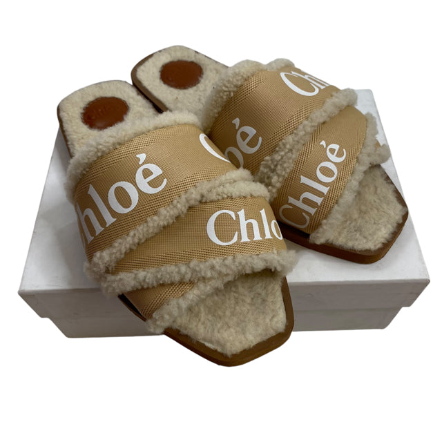 CHLOE Size 42 Cream Sandal Shearling BOX SHOE