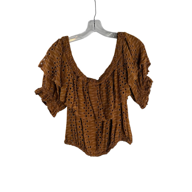 FREE PLAY Size MED Brown Long Sleeve Off-Shoulder Eyelet BLOUSE