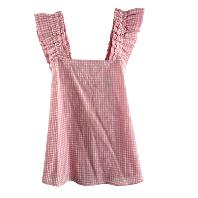 TAYLOR TILLMAN Size MEDIUM Pink/White Check Sleeveless Cotton Blend TOP