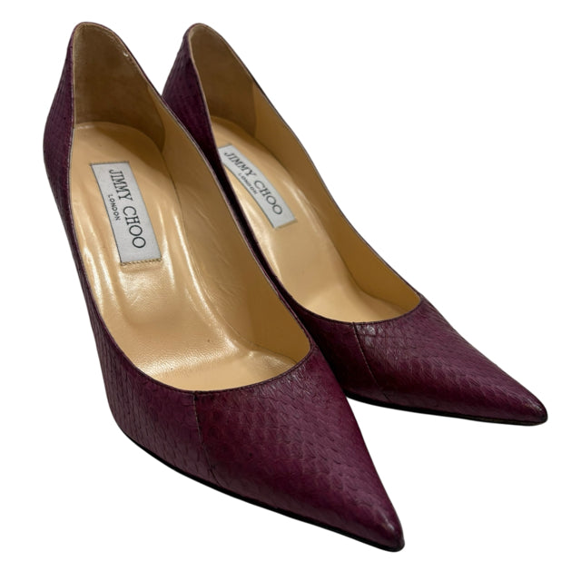 JIMMY CHOO Size 36 1/2 Raspberry Pump Snake Look SHOE