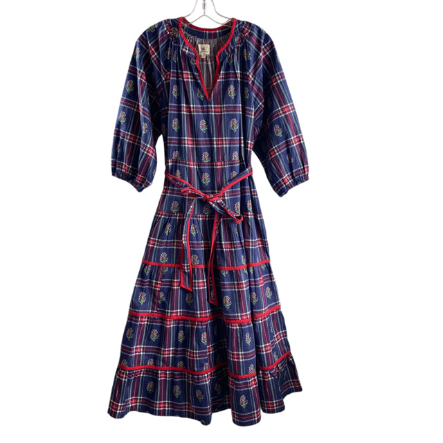 PRINTFRESH Size MEDIUM Navy/Red Print 3/4 Sleeve Cotton DRESS