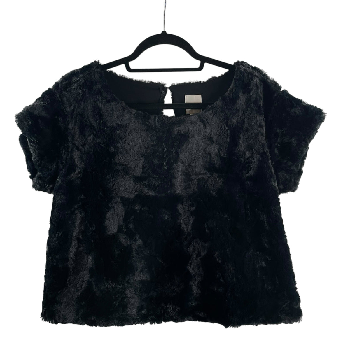 MAEVE Size SMALL Black Short Sleeve Faux Fur NWT TOP