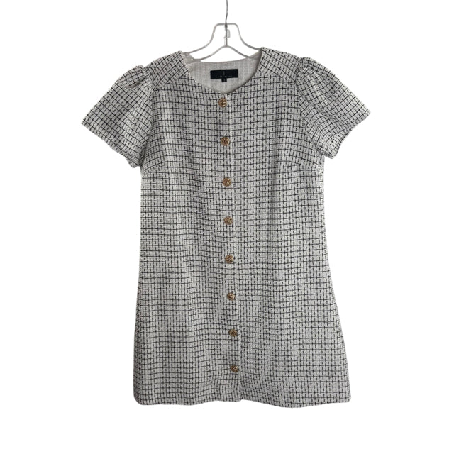 ABBEY GLASS Size SMALL White/Black Textured Short Sleeve Polyester DRESS
