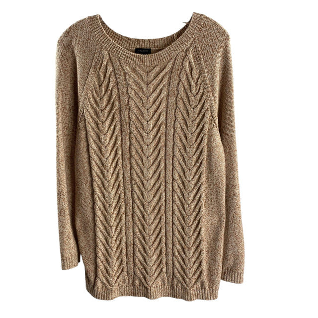 TALBOTS Size LARGE Tan/Brown Tweed Long Sleeve SWEATER