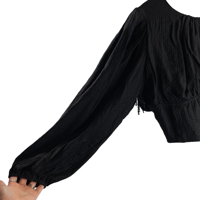 CURRENT AIR Size LARGE Black Tone-On Long Sleeve Crop Lyocell Blend NWT TOP