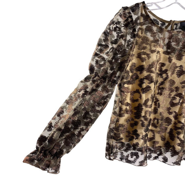 EVA FRANCO Size SMALL Brown/Tan Raised Print Long Sleeve Peasant TOP