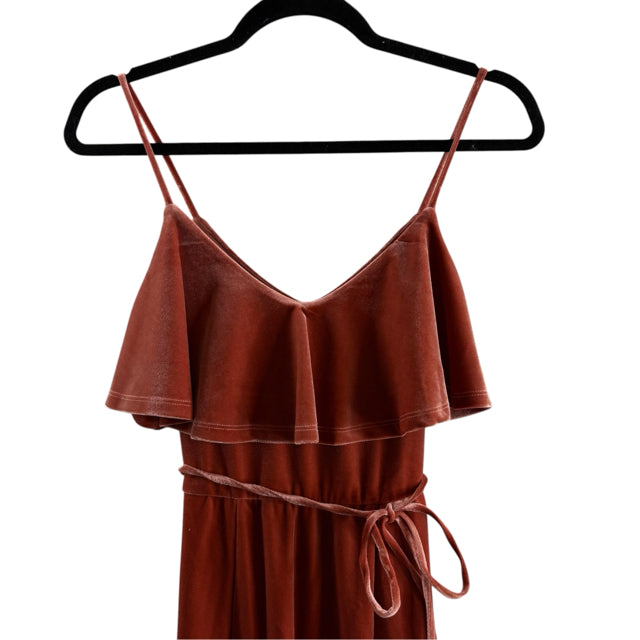 JUNE & HUDSON Size X-SMALL Rust Ruffle Detail Sleeveless Velvet NWT DRESS