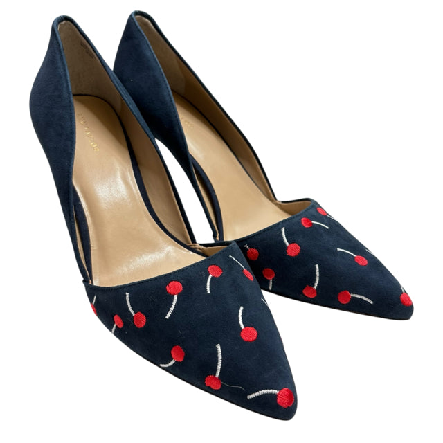 ANN T Size 9 Navy Red Embroidered Sling Suede SHOE