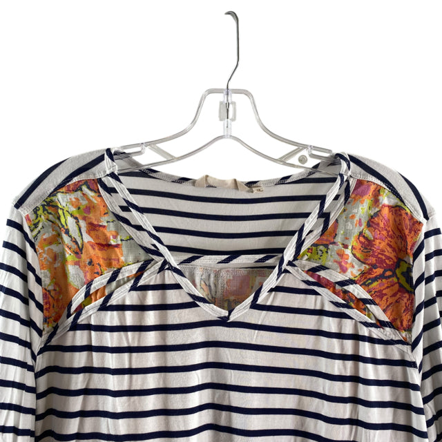 SOFT SURROUNDINGS Size 1X White/Black Stripe 3/4 Sleeve Rayon Blend TOP