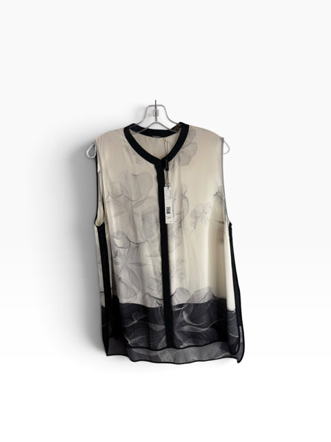 ELIE TAHARI Size X-LARGE Cream/Blk Sleeveless Silk NWT BLOUSE