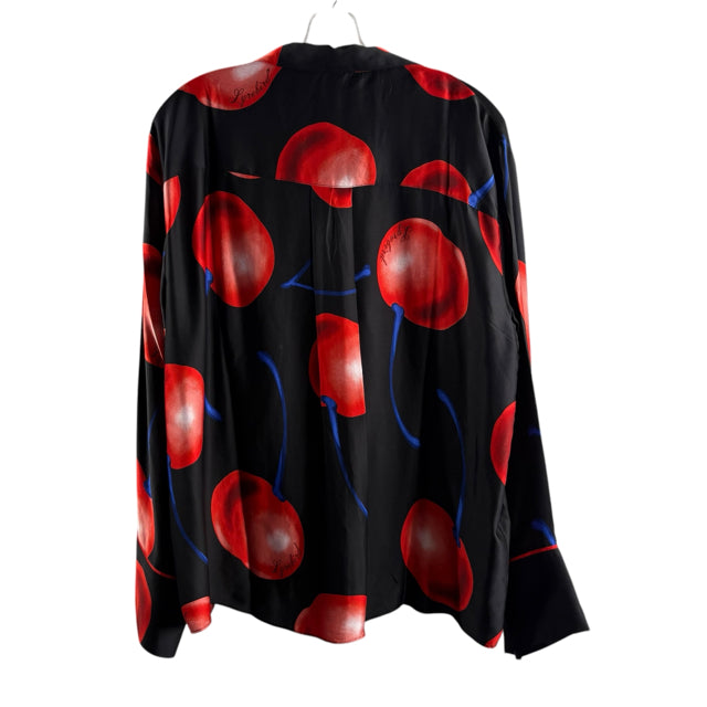LYREBIRD Size MEDIUM Black/Red Cherries Long Sleeve Button Front Viscose BLOUSE