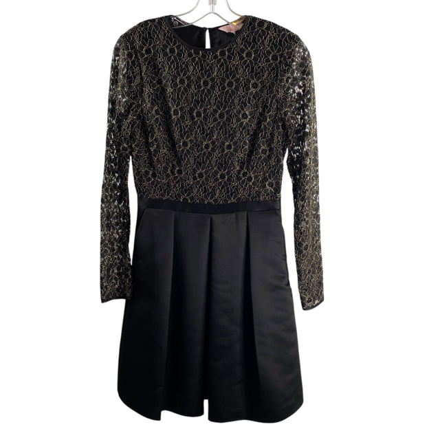 TED BAKER Size TED BAKER SIZE 2 Black/gold Lace Overlay Long Sleeve DRESS