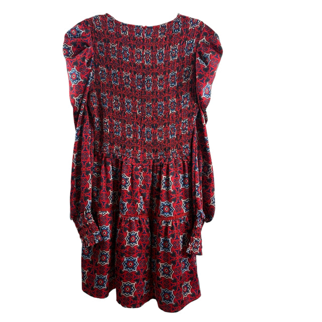 ALLISON Size SMALL Red/Blue Print Long Sleeve Polyester DRESS