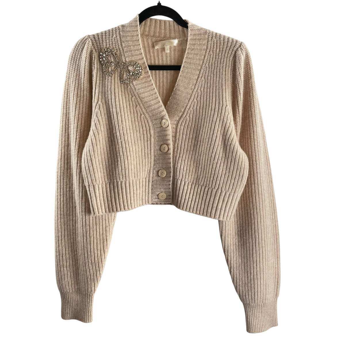 LOVE SHACK FANCY Size MED Beige Long Sleeve Button Front SWEATER
