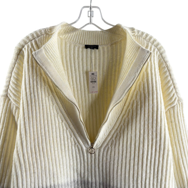 TALBOTS Size 2X Cream/Gray Wash Long Sleeve Quarter-Zip Polyester Blend SWEATER