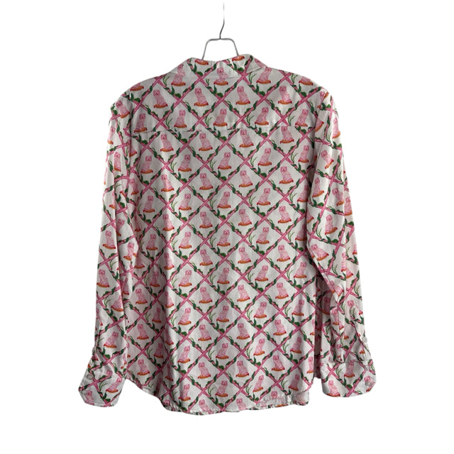 WILLA HEART Size MED White/Pink Dogs Long Sleeve NWOT BLOUSE