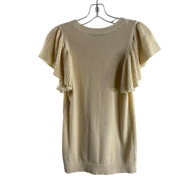 SUMMUM Size X-SMALL Cream/Gold Metallic Short Sleeve Crewneck SWEATER