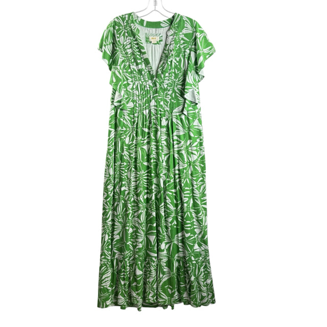 MAEVE Size X-SMALL White/Green Leaf Print Short Sleeve Cotton Blend DRESS