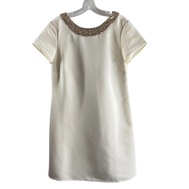 STS Size MEDIUM Cream/Gold Neck Detail Short Sleeve Polyester NWT DRESS