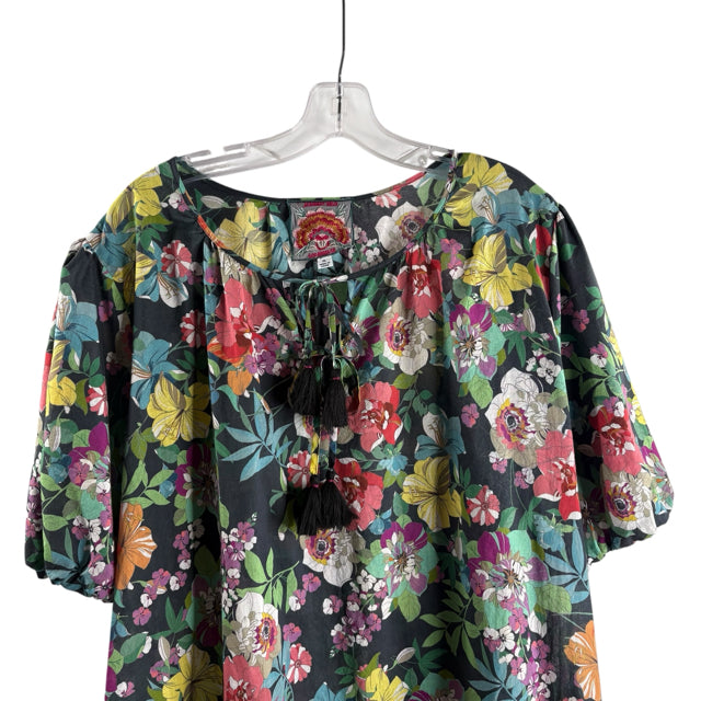 JOHNNY WAS Size X-LARGE Gray/Multi Floral 3/4 Sleeve Cotton DRESS