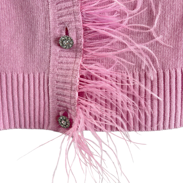 J CREW Size MEDIUM Light Pink Feathers Long Sleeve Cardigan Wool Blend SWEATER