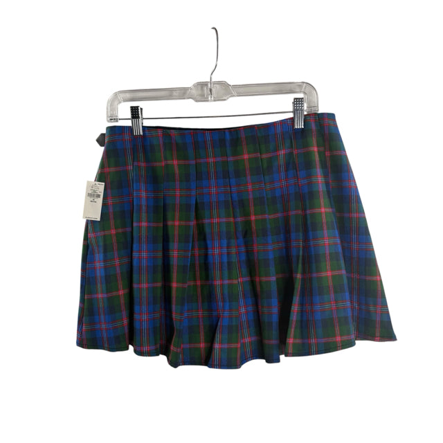 OLD NAVY Size PETITE MEDIUM Navy/Multi Plaid Mini Pleats Polyester Blend SKIRT