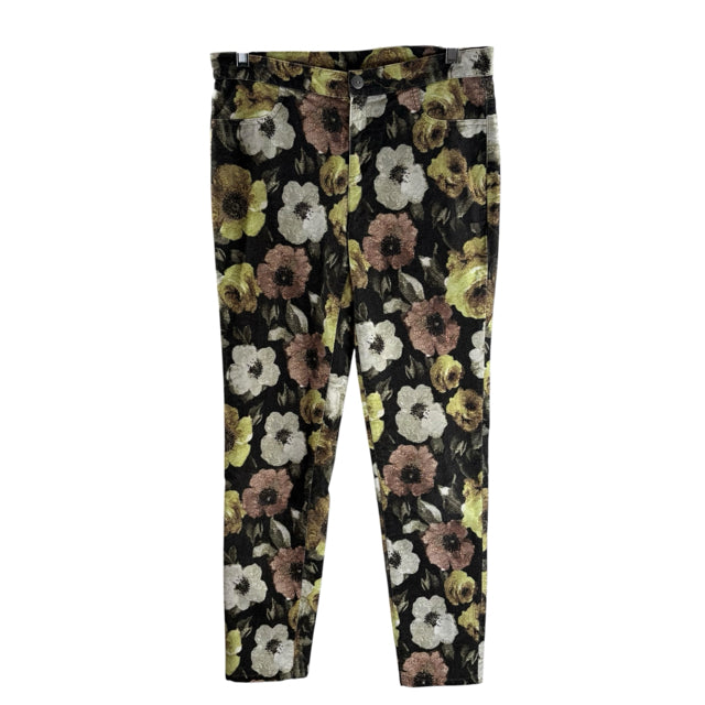 SARA CAMPBELL Size 6 Black/Yellow/Rose Floral Straight Leg Brushed Cotton PANTS
