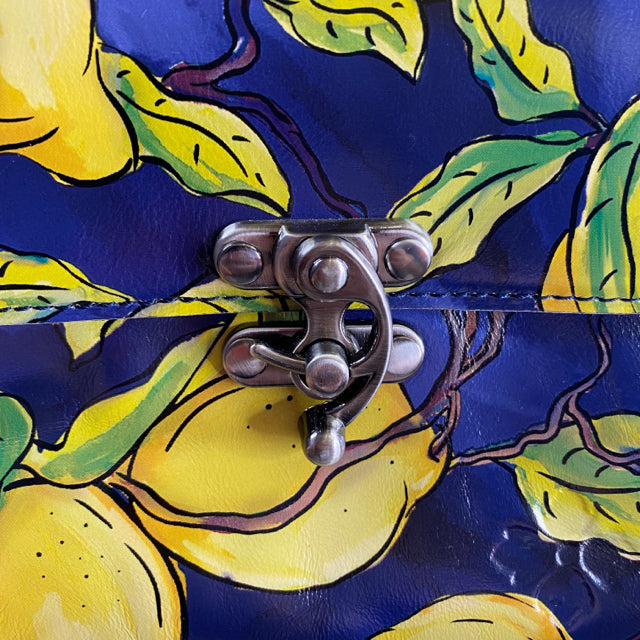PATRICIA NASH Blue/Yellow Lemon Leather Satchel PURSE