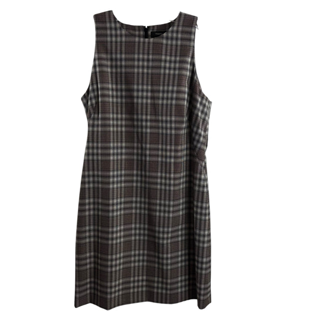 THEORY Size 12 Brown/Cream Plaid Sleeveless Wool NWT DRESS