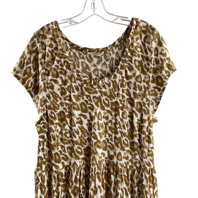 SOFT SURROUNDINGS Size 1X Cream/Brown Print Short Sleeve Viscose NWT DRESS