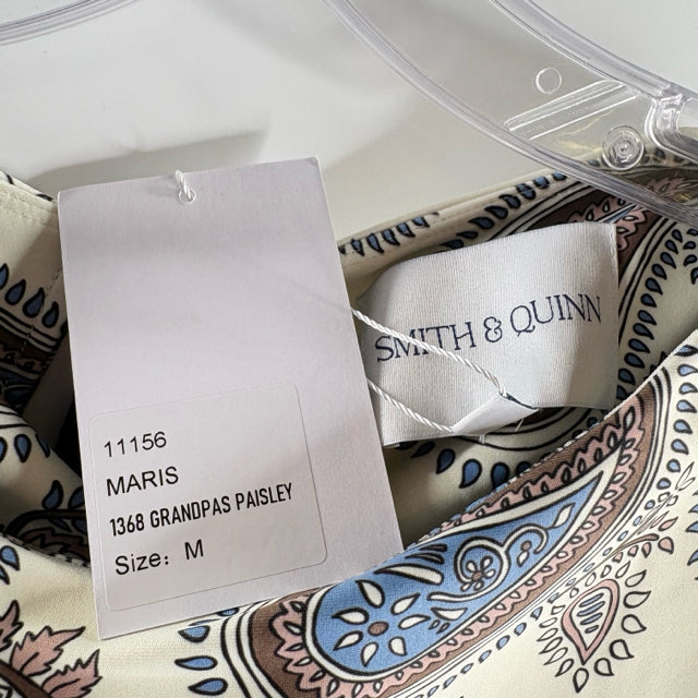 SMITH & QUINN Size MEDIUM Cream/Blue Print 3/4 Sleeve Polyester Blend NWT DRESS