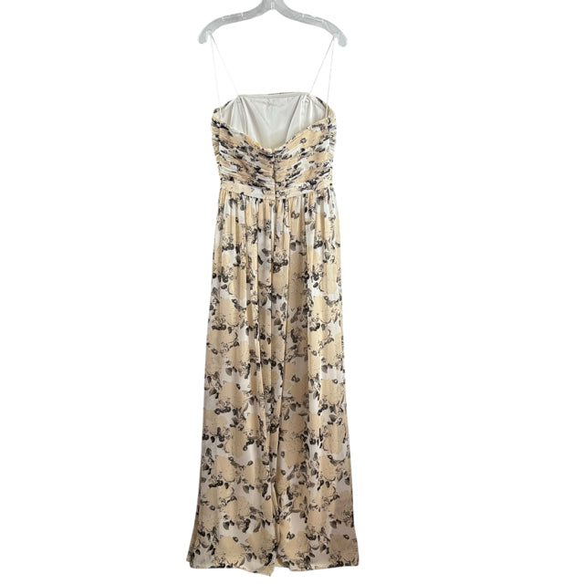 ERIN Size 8 Black/White/Tan Print Strappy Polyester DRESS