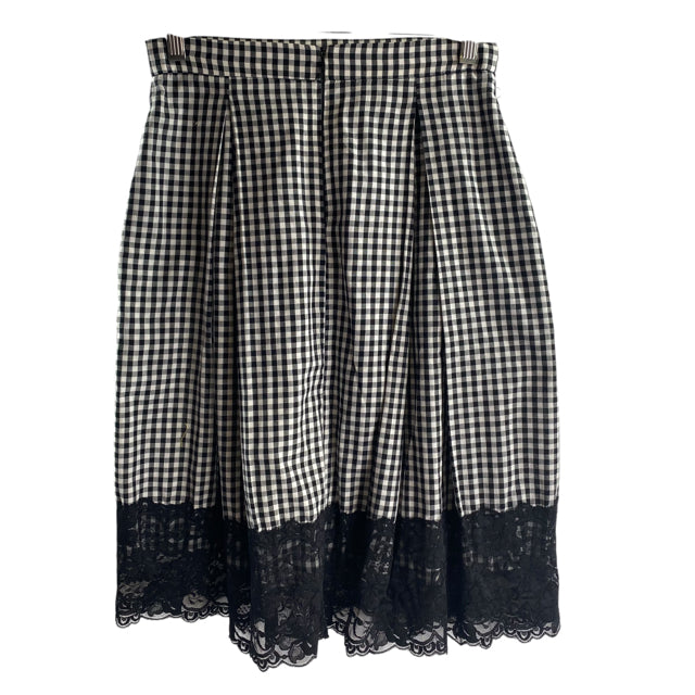 WAYF Size SMALL Black/White Check Midi Lace Details SKIRT