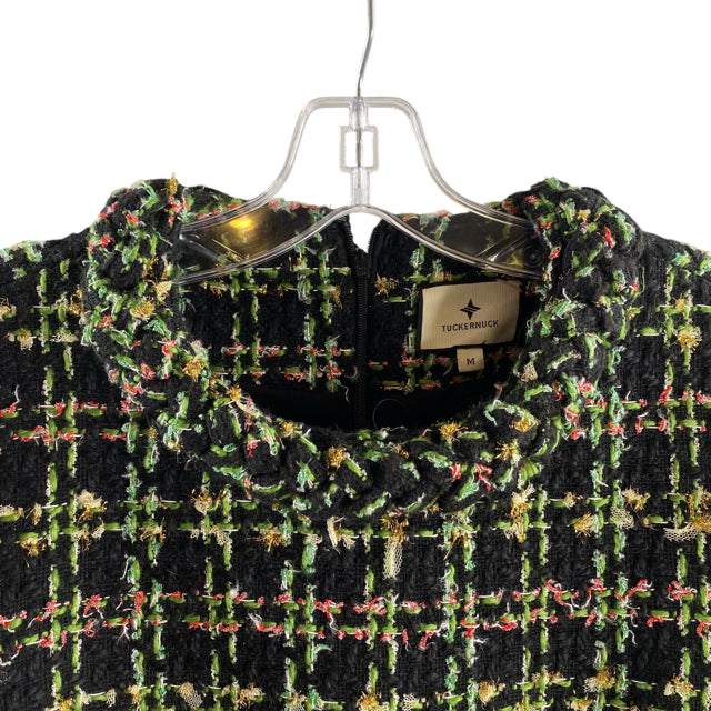 TUCKERNUCK Size MEDIUM Black/Green Boucle Long Sleeve Polyester DRESS