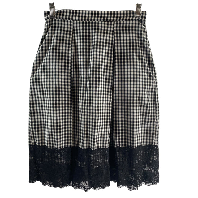 WAYF Size SMALL Black/White Check Midi Lace Details SKIRT