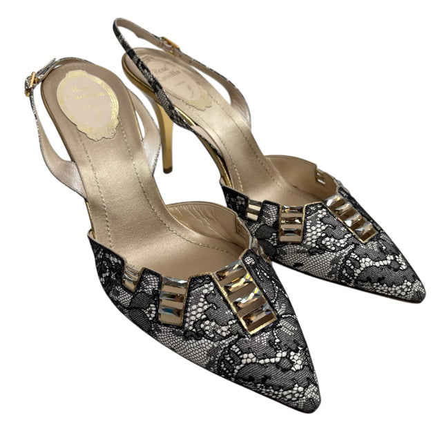RENE CAOVILLA Size 39 Beige/Black Evening NWT SHOE
