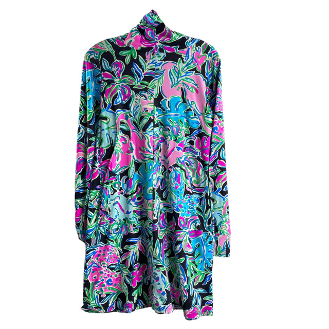 LILLY PULITZER Size SMALL Black/Multi Print Long Sleeve Nylon Blend DRESS
