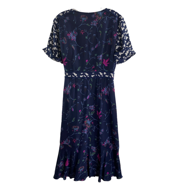 TANYA TAYLOR Size 8 Blue/White Print Short Sleeve Silk DRESS
