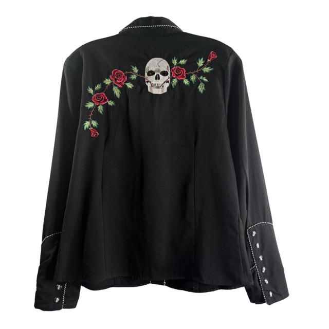 SCULLY Size MEDIUM Black/Multi Embroidered Long Sleeve Snap Front TOP