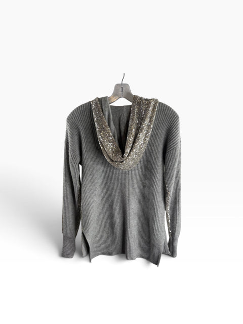 INC Size SMALL Silver Sequin Long Sleeve Hood TOP