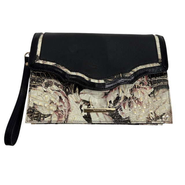 BRAHMIN Black Floral Croc Look Leather Clutch NWT PURSE