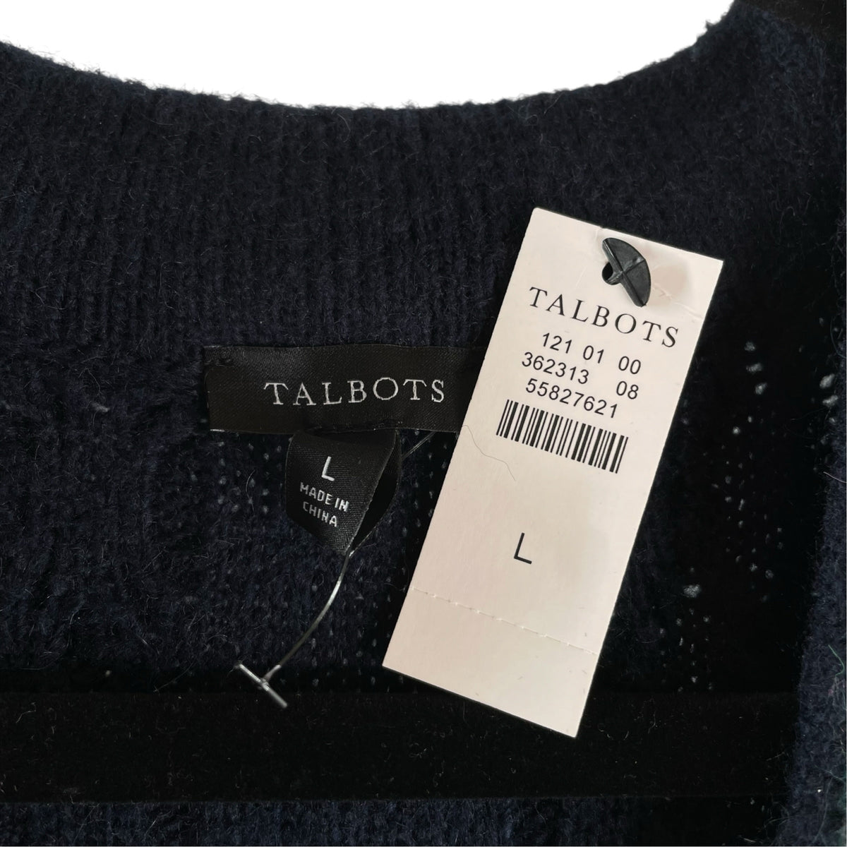 TALBOTS Size LARGE Navy/Pink Piped Long Sleeve Cardigan Nylon Blend NWT SWEATER