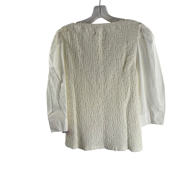 ANTHROPOLOGIE Size LARGE Cream 3/4 Sleeve SMOCKING DETAIL NWT BLOUSE