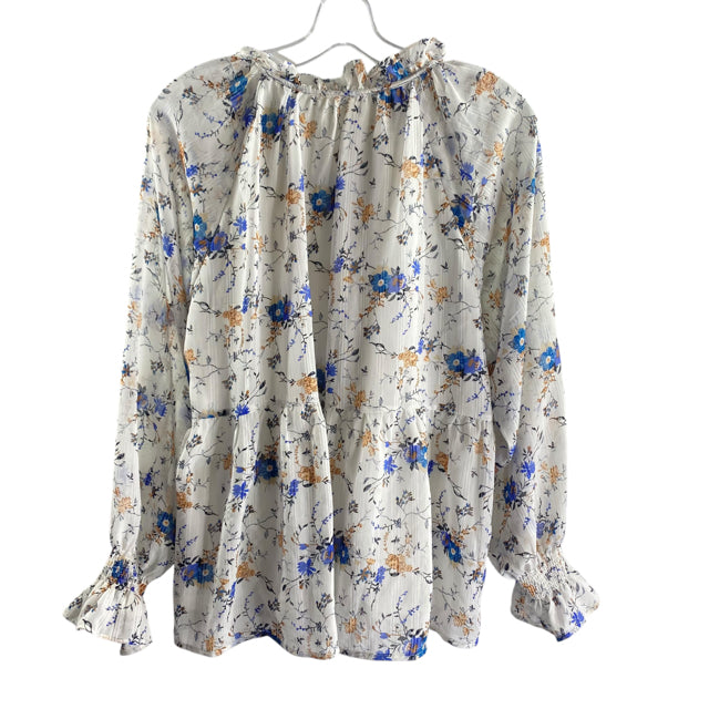 ENTRO Size SMALL White/Multi Floral Long Sleeve Peasant Polyester TOP