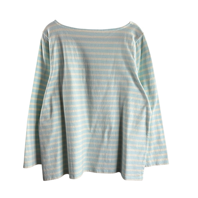 TALBOTS Size 2X Blue/Tan Stripe Long Sleeve NWT TOP