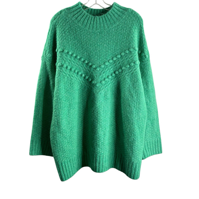 TALBOTS Size 2X Light Green Knit Details Long Sleeve Mock Turtleneck SWEATER