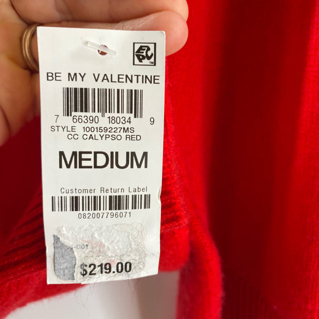 CHARTER CLUB Size MEDIUM Red Cable Long Sleeve Cardigan Cashmere NWT SWEATER