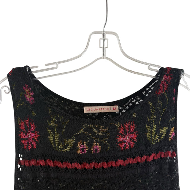 CECELIA PRADO Size MEDIUM Black Embroidered Sleeveless Viscose Blend DRESS