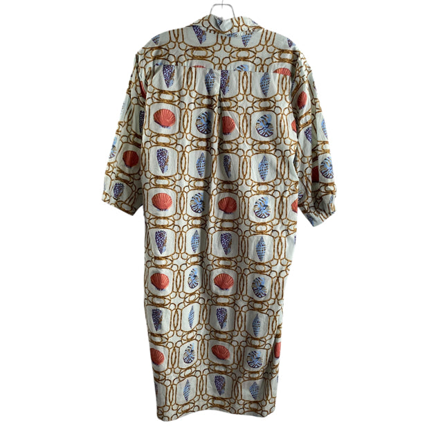 HOLLY SHAE Size ONE SIZE Light Blue/Multi Seashells 3/4 Sleeve Cotton DRESS