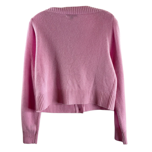 J CREW Size MEDIUM Light Pink Feathers Long Sleeve Cardigan Wool Blend SWEATER